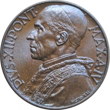 Ватикан 10 чентезимо 1942 г., NGC MS65, "Папа Пий XII (1939 - 1958)"