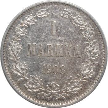 Финляндия 1 марка 1908 г. L, AU, "Император Николай II (1894 - 1917)"
