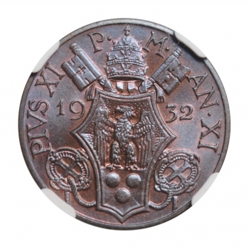 Ватикан 10 чентезимо 1932 г., NGC MS67, "Папа Пий XI (1929 - 1938)"
