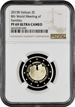 Ватикан 2 евро 2015 г., NGC PF69 UC, "8-я Всемирная встреча семей" Top Pop