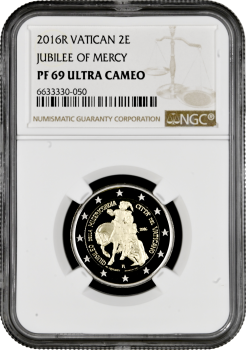 Ватикан 2 евро 2016 г., NGC PF69 UC, "Год милосердия" Top Pop