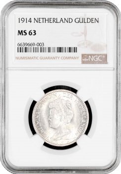 Нідерланди 1 гульден 1914, NGC MS63, "Королева Вільгельміна (1890 - 1948)"
