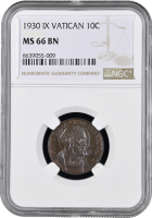 Ватикан 10 чентезимо 1930 г., NGC MS66 BN, "Папа Пий XI (1929 - 1938)" Top Pop 1/0