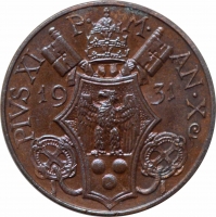 Ватикан 10 чентезимо 1931 г., UNC