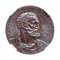Ватикан 10 чентезимо 1932 г., NGC MS67, "Папа Пий XI (1929 - 1938)"