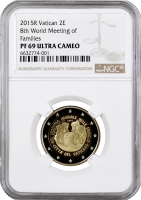 Ватикан 2 евро 2015 г., NGC PF69 UC, "8-я Всемирная встреча семей" Top Pop
