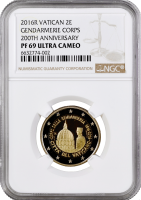 Ватикан 2 евро 2016 г., NGC PF69 UC, "200 лет Папской жандармерии" Top Pop