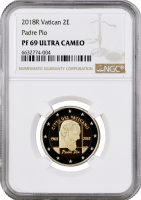 Ватикан 2 евро 2018 г., NGC PF69 UC, "50 лет со дня смерти Падре Пио"