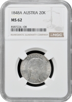 Австрія 20 крейцерів 1848 A, NGC MS62, "Імператор Фердинанд I (1835 - 1848)"