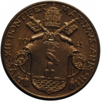 Ватикан 10 чентезимо 1941 г., UNC, 'Папа Пий XII (1939 - 1958)'