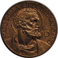 Ватикан 10 чентезимо 1941 г., UNC, 'Папа Пий XII (1939 - 1958)'